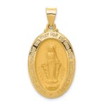 14k Polished and Satin Hollow Miraculous Medal Oval Pendant