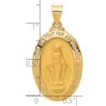 14k Polished and Satin Hollow Miraculous Medal Oval Pendant - Image 3