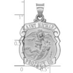 14K White Gold Polished and Satin Hollow Large St. Michael Medal Badge Pendant - Image 3
