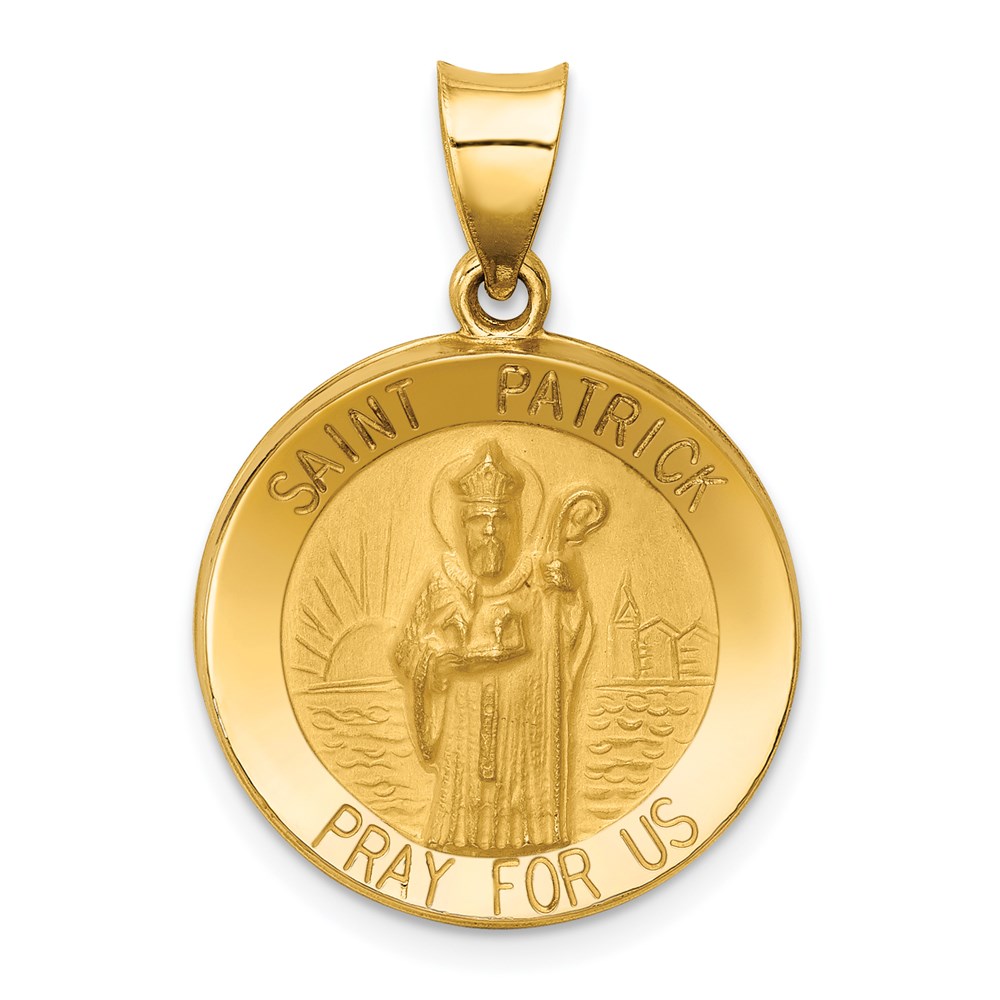 XR1373.jpg 14k Polished and Satin Hollow St Patrick Medal Round Pendant - Image 1