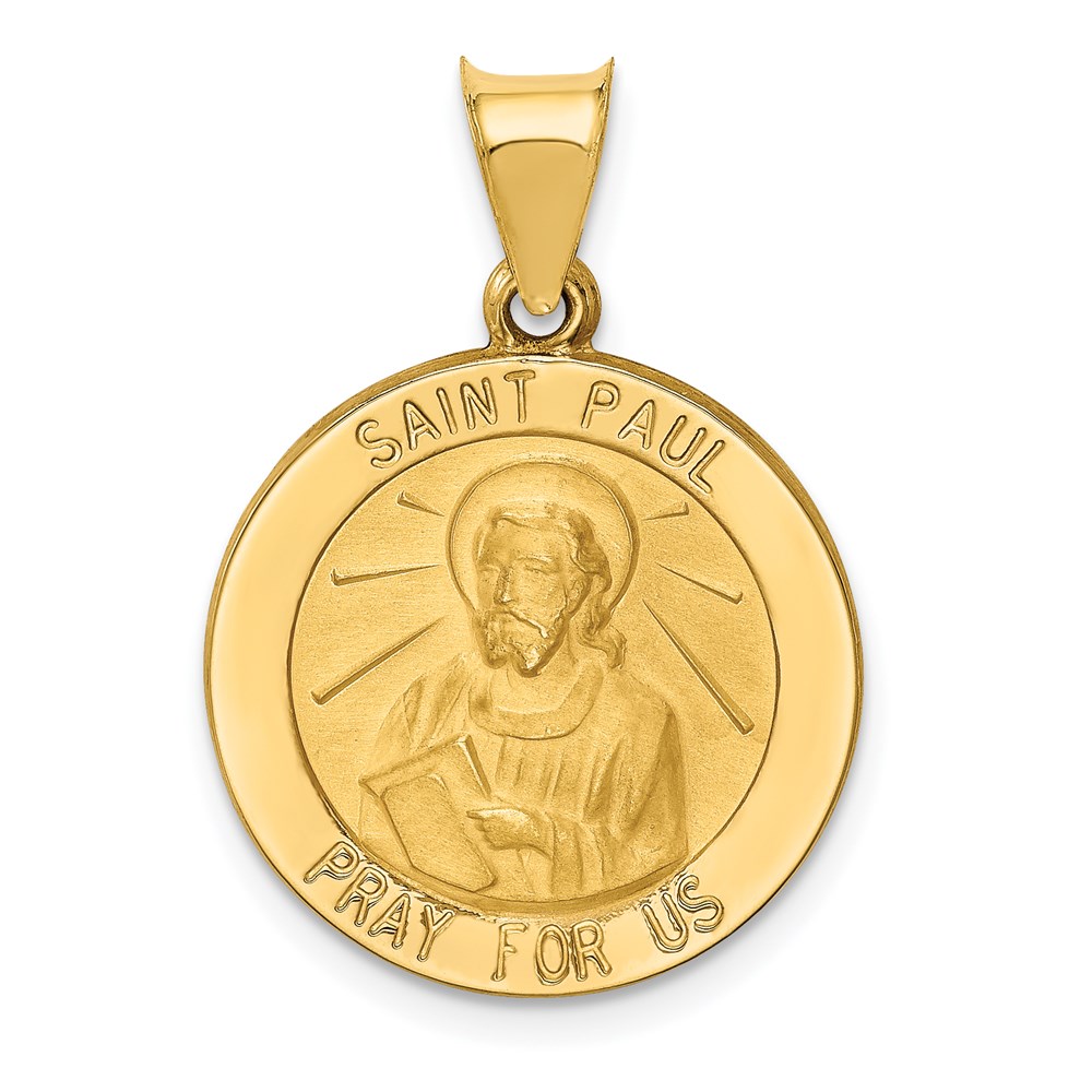 XR1377.jpg 14k Polished and Satin Hollow St Paul Medal Round Pendant - Image 1