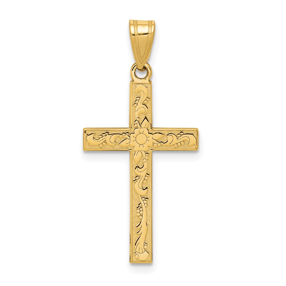 XR138.jpg 14k Etched Floral Cross Pendant - Image 1