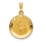 14k Polished and Satin Hollow FIRST HOLY COMMUNION Medal Round Pendant