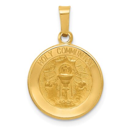 14k Polished and Satin Hollow HOLY COMMUNION Medal Round Pendant