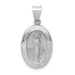 14k White Gold Polished and Satin Hollow Miraculous Medal Oval Pendant