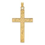 14k Etched Floral Design Cross Pendant