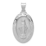 14k White Gold Polished and Satin Hollow Miraculous Medal Oval Pendant