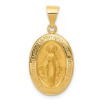 14k Polished and Satin Hollow Miraculous Medal Oval Pendant