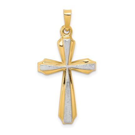 14K and White Rhodium Textured and Polished Passion Cross Pendant