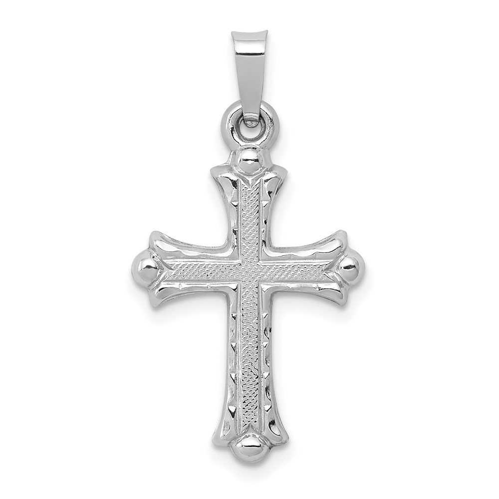 XR1458.jpg 14K White Gold Textured and Polished Fleur de lis Cross Pendant - Image 1