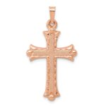 14K Rose Gold Brushed and Polished Fleur de Lis Cross Pendant
