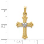 14K and White Rhodium Diamond Fleur De Lis Cross with Heart Pendant - Image 3