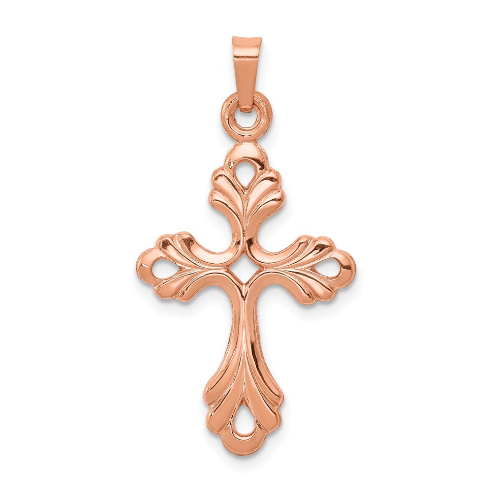 XR1474.jpg 14K Rose Gold Polished Fleur De Lis Cross Pendant - Image 1