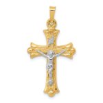 14k Two-Tone Textured and Polished INRI Crucifix Cross Pendant