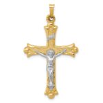 14k Two-Tone Textured and Polished INRI Crucifix Pendant