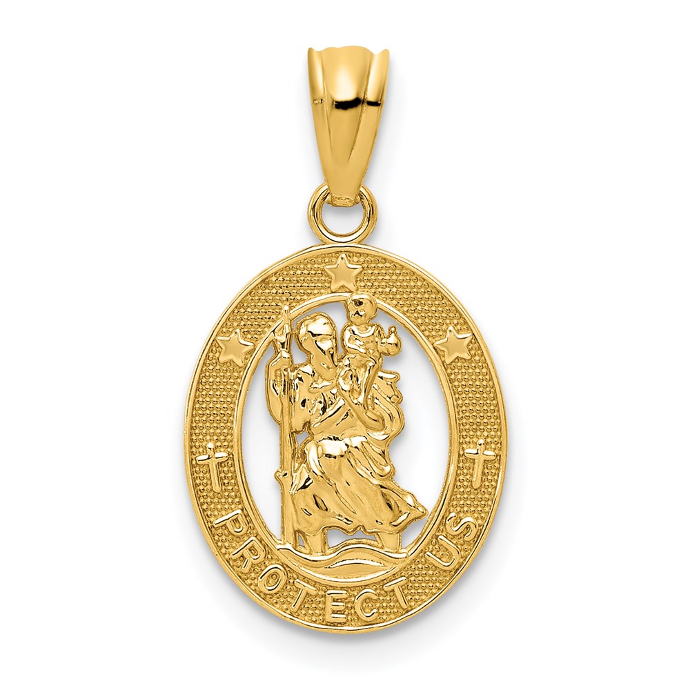 XR1499.jpg 14k Polished Solid Cut-out Saint Christopher Medal Oval Pendant - Image 1