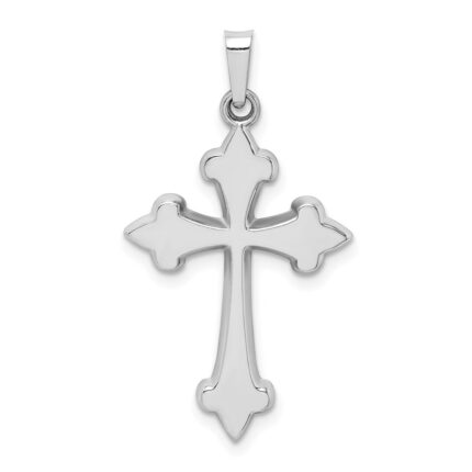 14k White Gold Polished Fleur de Lis Cross Pendant
