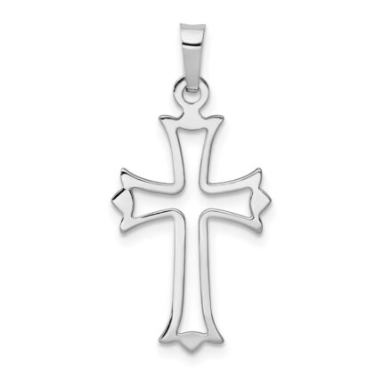 14k White Gold Polished Cut-out Fleur de Lis Cross Pendant