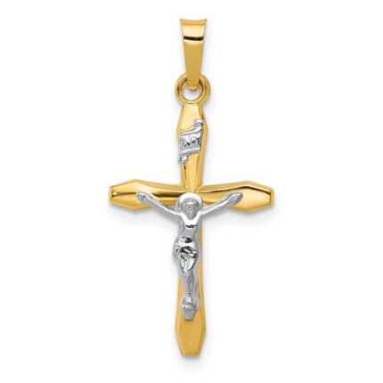 14k Two-tone Polished INRI Crucifix Pendant