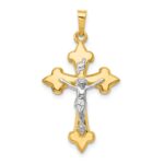14k Two-tone Polished Fleur de Lis INRI Crucifix Pendant