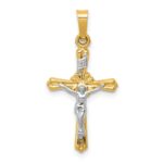 14k Two-tone Flower Center INRI Crucifix Pendant