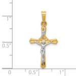 14k Two-tone Flower Center INRI Crucifix Pendant - Image 4