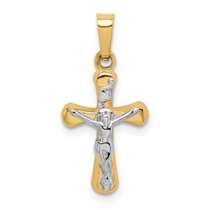 14k and White Rhodium Polished INRI Rounded Crucifix Pendant