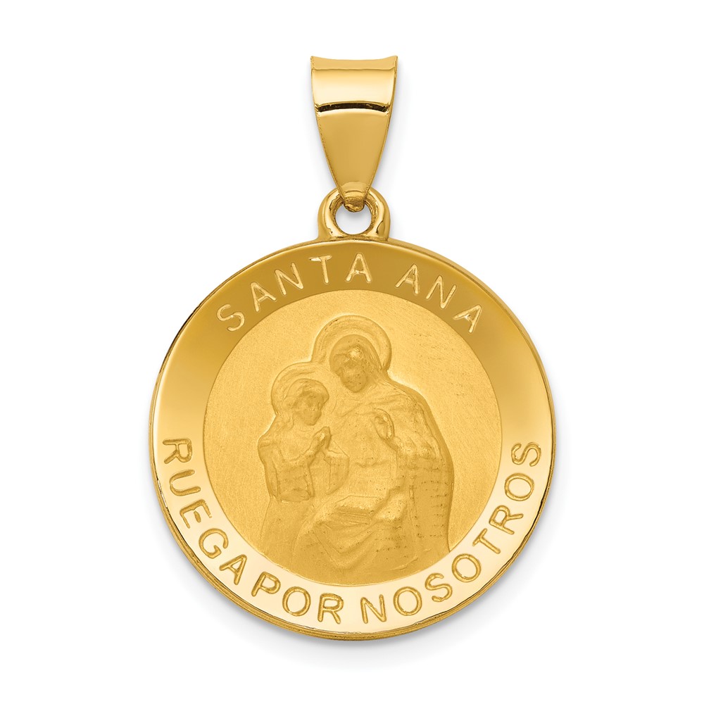 XR1678.jpg 14K Polished and Satin Hollow Spanish Santa Ana Medal Round Pendant - Image 1