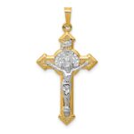 14k and White Rhodium St. Benedict Hollow Medal INRI Crucifix Pendant