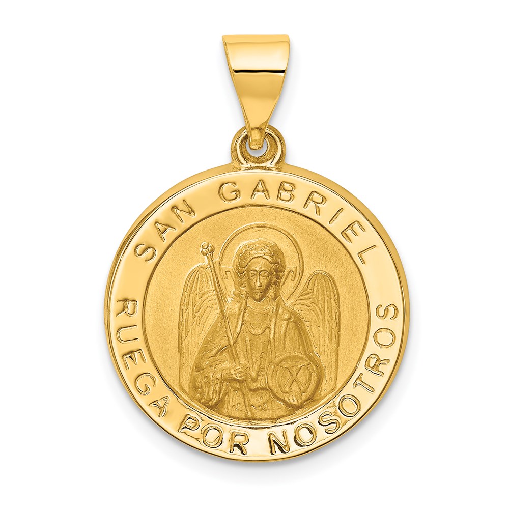 XR1688.jpg 14K Polished and Satin Hollow Spanish San Gabriel Medal Round Pendant - Image 1