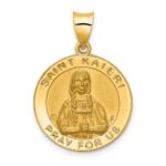 14K Polished and Satin Hollow St. Kateri Medal Round Pendant