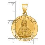 14K Polished and Satin Hollow St. Kateri Medal Round Pendant - Image 4