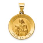 14K Polished and Satin Hollow St. Rita Medal Round Pendant