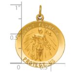 14k Polished and Satin Solid St Florian Medal Round Pendant - Image 3