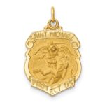 14k Polished and Satin Solid Small St. Michael Medal Badge Pendant