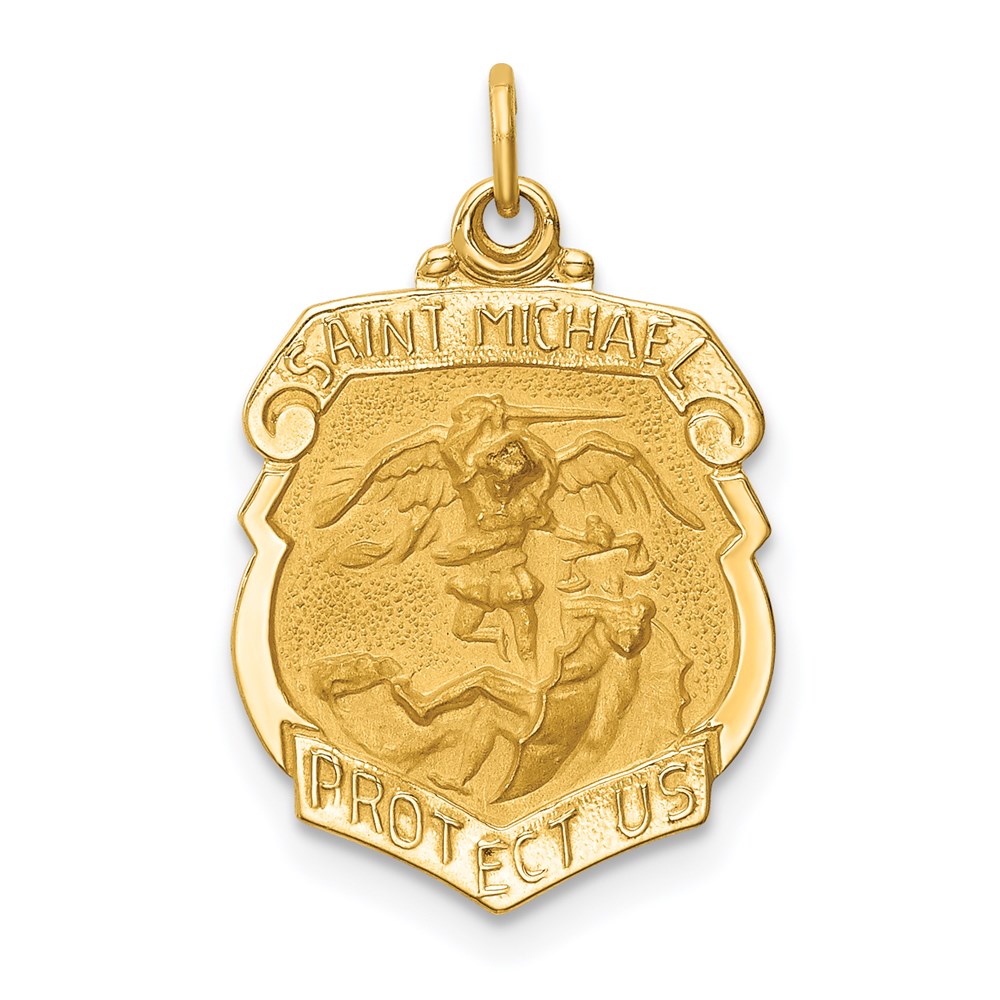 XR1721.jpg 14k Polished and Satin Solid Small St. Michael Medal Badge Pendant - Image 1