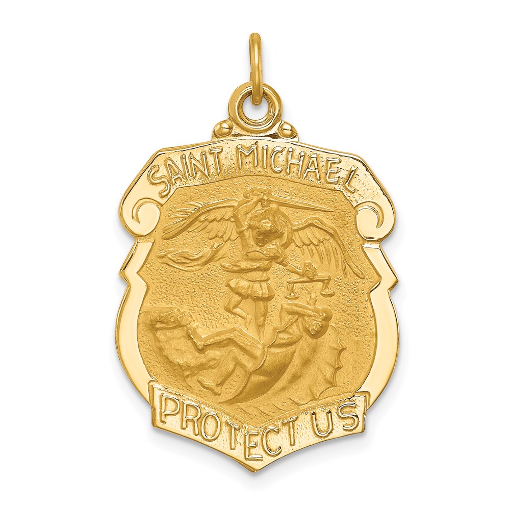 XR1722.jpg 14k Polished and Satin Solid Large St. Michael Medal Badge Pendant - Image 1