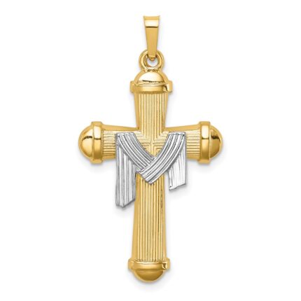 14k Two-tone Hollow Polished Draped Cross