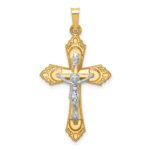 14k Two-tone Hollow Polished Fleur de Lis Crucifix Pendant
