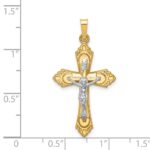 14k Two-tone Hollow Polished Fleur de Lis Crucifix Pendant - Image 4