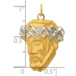 14K and White Rhodium Hollow Polished and Satin Large Jesus Medal - Image 4