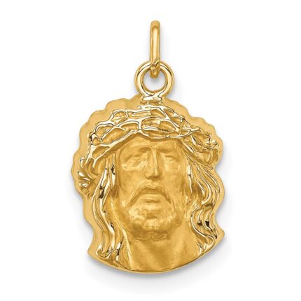 14k Hollow Polished and Satin Small Jesus Medal