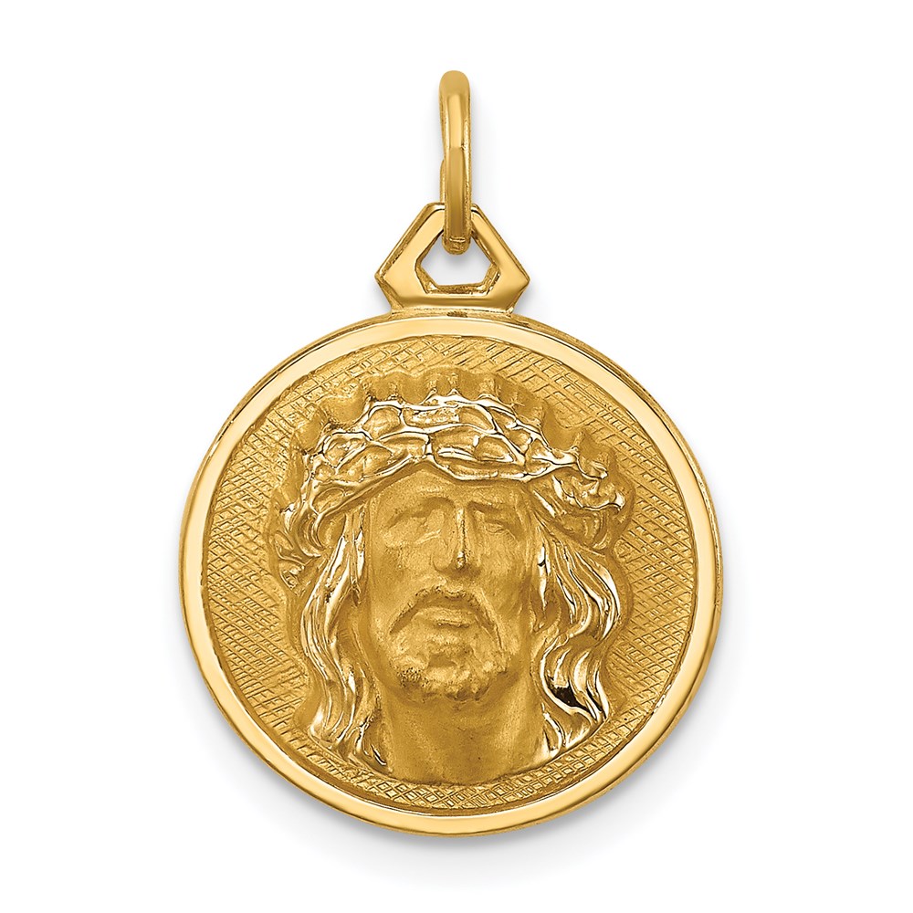 XR1742.jpg 14k Polished and Satin Small Round Jesus Medal - Image 1