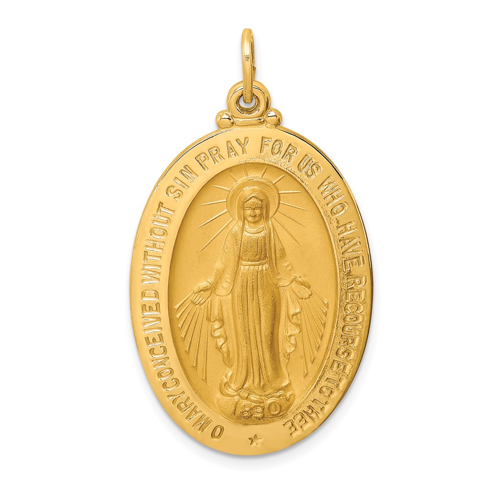 XR1747.jpg 14k Polished and Satin Solid Large Miraculous Medal Oval Pendant - Image 1