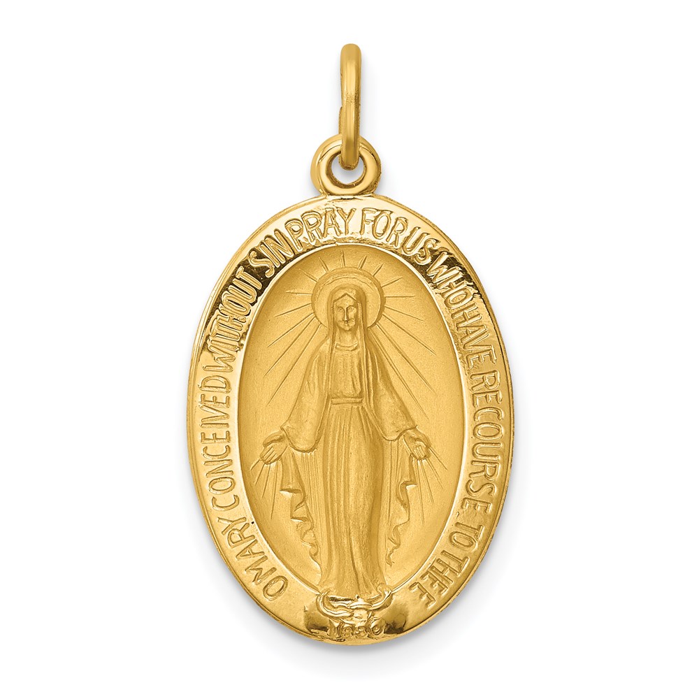 XR1748.jpg 14k Polished and Satin Solid Miraculous Medal Oval Pendant - Image 1
