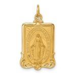 14k Polished and Satin Solid Miraculous Medal Rectangular Pendant