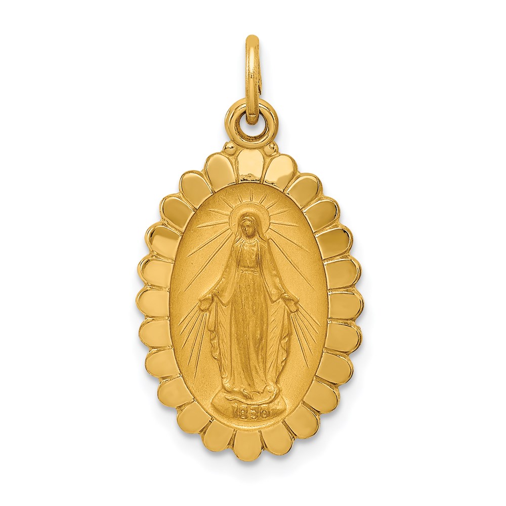 XR1752.jpg 14k Polished and Satin Solid Miraculous Medal Scalloped Edge Oval Pendant - Image 1