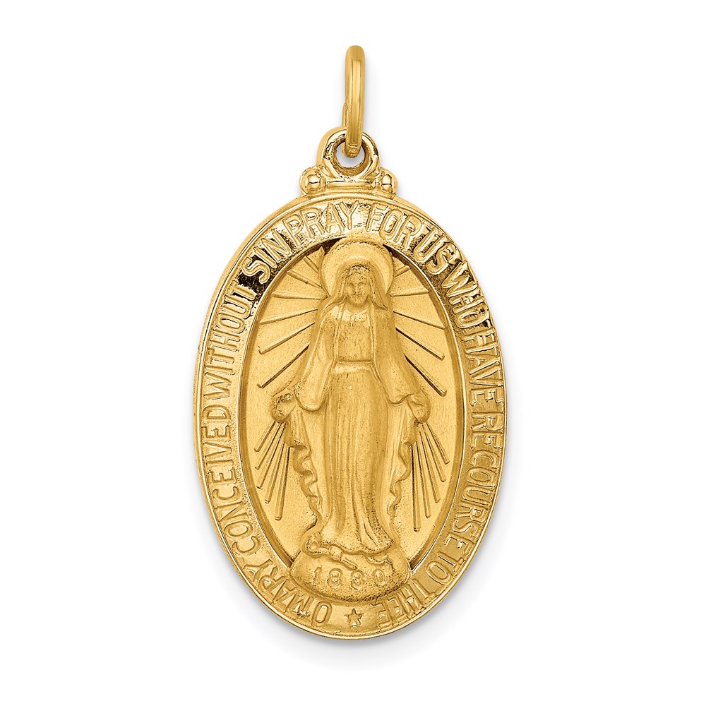 XR1754.jpg 14k Polished and Satin Solid Medium Miraculous Medal Oval Pendant - Image 1