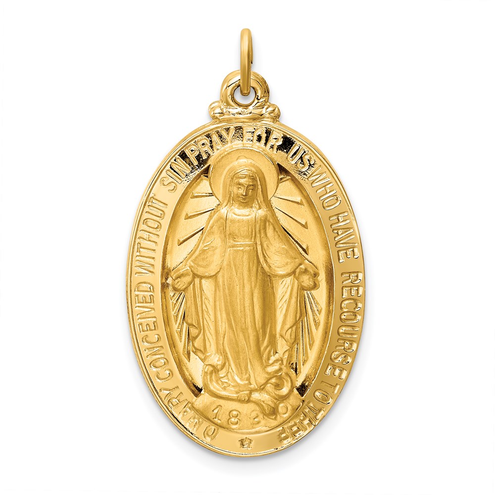 XR1755.jpg 14k Polished and Satin Solid Large Miraculous Medal Oval Pendant - Image 1