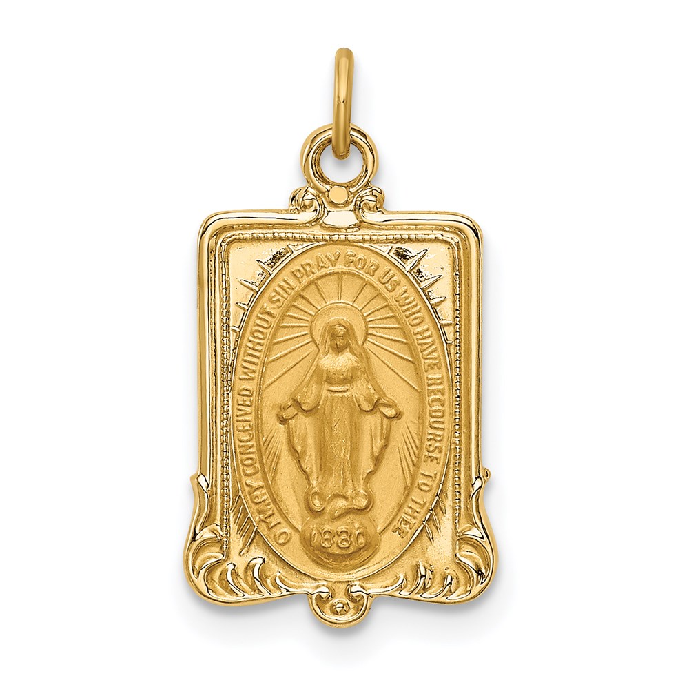 XR1768.jpg 14k Polished and Satin Solid Miraculous Medal Rectangular Pendant - Image 1